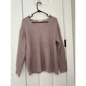 Pink Lily V Neck Chunky Knit Sweater Pink Mauve Womens Size M Oversized